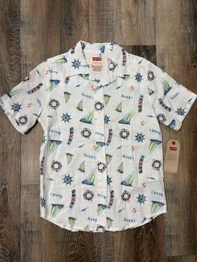 Levi's White Shirt with Multicolor Nautical Motif, Boys Size Small